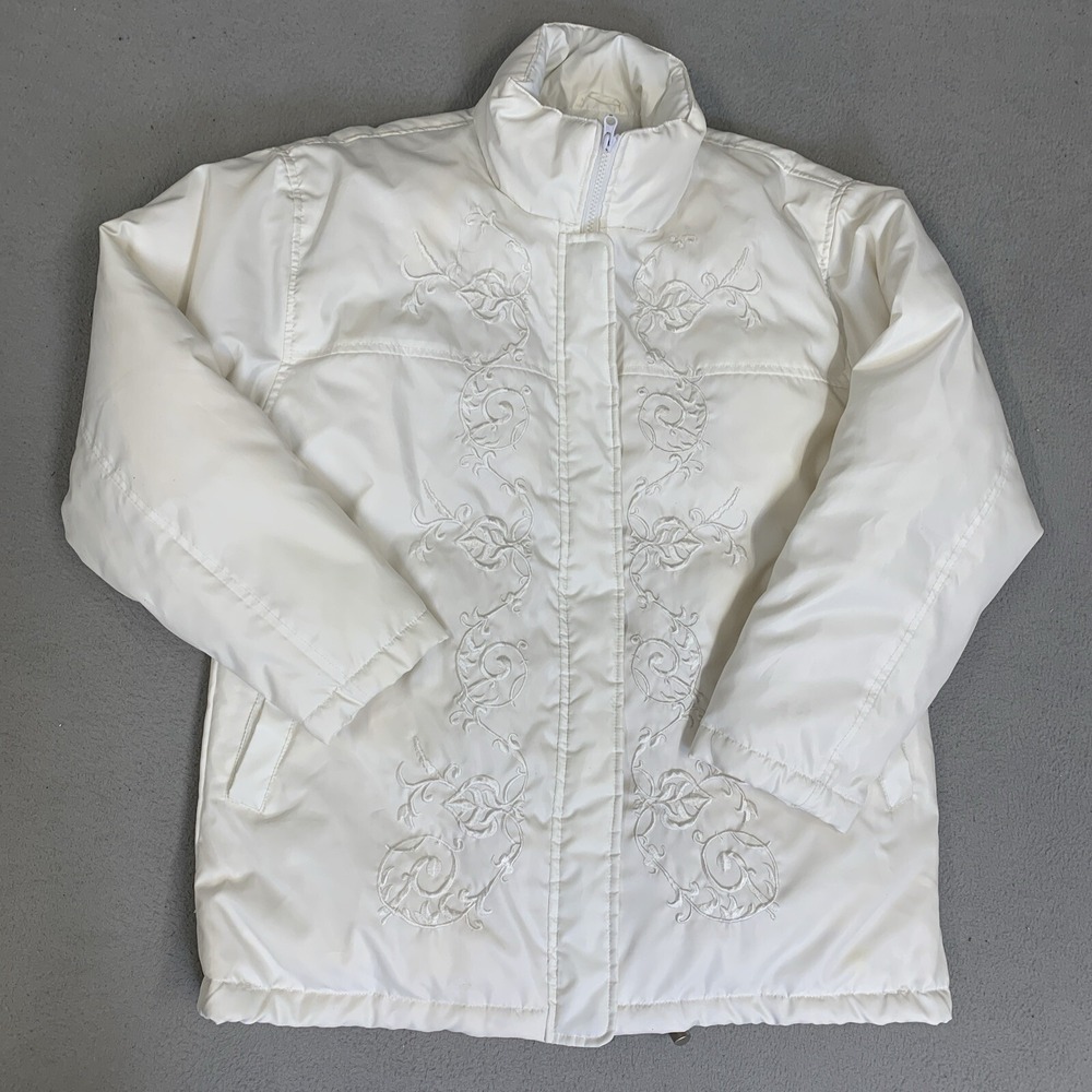 Tudor Court Jacket Women's Size Large Embroidered‎ White Puffer By Haband Fall